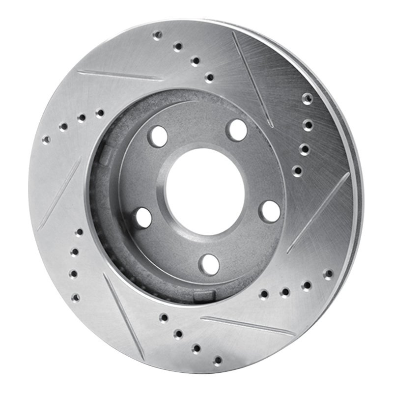 Chevrolet Malibu Brake Rotor (1) - Front Left - R1 Concepts - Drilled & Slotted - Silver - `97-`05